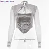 wangcai01 T-Shirt Femme Giyu Sexy Club Party Blouses Femmes Corset Crop Tops 2023 Eté Automne Maille Chemises Blouse Creux Long Seve Blusas Fme 0317H23