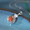 チェーンXL366 ZFSILVER S925 STERLING THAI SILVER FASION SOUTH RED AGATE OVAL 3D MONEYラッキーバッグネックレスペンダント女性ウェディングジュエリー