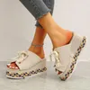 Slippers 2023 Summer Women's Sandals Cloth Open Toe Tee High Heel Wedge Platform Massion Fashion Straw Casual