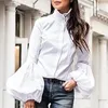 Women's Blouses Vintage Lantern Sleeve Shirts Women 2023 Stand Kraag Wit Blouse Fashion Cotton Elegante knop Tops Blusas 19179