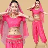 Stage Wear Halloween Sari Dancewear Women Belly Dance Costume Set Costumes Bollywood Outfits (Top Belt Pants Veil Headpiece)
