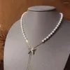 Chains Pearl Necklace With Shining Butterfly Long Chain Jewelry For Lady Girls Sweater Wedding Party Decoration