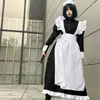 Casual Dresses Women Maid Cosplay Sexig klänning Kostym Långa ärmar Front Button Down Maxi med förkläde Anime