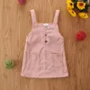 Girl Dresses FOCUSNORM 3 Colors Summer Lovely Kids Girls Overalls Dress Outfits 1-6Y Solid Strap Button Pocket Straight Sundress