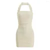 Casual Dresses Solid Mesh Halter Mini Dress Club Wear Y2k Sexy Bodycon Summer White Vestidos Casamento Convidada Elegante 2023