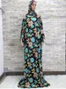 Etniska kläder muslimska kvinnors huva abaya kalkon-afrikanska bönplagg kaftan klänning med hijab blommor tryck dubai saudi mantel i Ramadan 230317