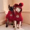 Kedi Kostümleri Tüysüz Giysiler Sfenks Devon Yıl Limit Artı Polar Saf Pamuk Sonbahar ve Kış Sıcak Güzel Kırmızı Hoodie