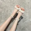 Sandales Chaussures Femme Belle Été Dames Perle Mot Avec Cristal À Talons Hauts Fée Strass