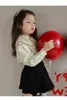 Barnskjortor 4979C Girls 'Love Lapel Shirt Spring and Autumn Fashion Girl's Shirt Sweet Baby Doll Collar Girl's Blus Tops 230317