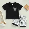 Set di abbigliamento Vestiti per neonati Vestiti per neonati Set per bambini a maniche corte T-shirt con stampa testa di toro con pantaloncini con stampa cactus Abito estivo