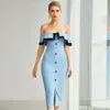 Casual Kleider Sommer Großhandel Frauen Sky Blue Slash Neck Rüschen Trägerlosen Sexy Promi Cocktail Party Verband Kleid