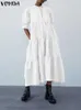 Abiti casual Abito estivo Vintage manica a lanterna Abito a metà polpaccio Beach Bohemian Women Summer Sundress 2023 VONDA Casual Vestido Oversize Robe W0315