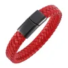 Charm Bracelets Red Braided Leather Bracelet Men Jewelry Stainless Steel Magnetic Clasp Fashion Bangles Gifts Pulsera Hombre
