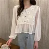 Blouses Femmes 2023 Printemps Mode Coréenne Élégant Chemisier En Dentelle Florale Femmes Tops Et Mousseline De Soie Crochet Creux Out Boho Vêtements Chemises