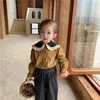 Kids Shirts Autumn Baby Girls Corduroy Shirts Korean Style Lace Collar Toddlers Children Cute Blouses 230317