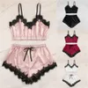 Womens Sleepwear Lace Pijama define mulheres pijama mujer tira sem mangas terno sexy vneck cami top short lingerie conjunto feminino