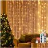 2016 LED cordes rideau chaîne fée lumières télécommande USB 5V cuivre décoration de noël pour la maison chambre fête de mariage vacances Lig Dhxmb