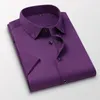 Chemises habillées pour hommes rose violet hommes mince chemise à manches courtes été bleu foncé lumière affaires décontracté mâle marque blanc haut mince