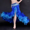 Stage Wear Double Colors Women Dancewear Belly Dance Clothes Full Circle Long Waist Maxi Skirt Side Split Bubble Skirts