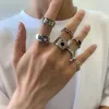 Кластерные кольца Гот ретро -ретро -серебряный цвет сплав сплав геометрический набор мужского кольца украшения сердца 2023