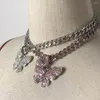 Chaînes Punk Brillant Plein Strass Pavé Miami Cubain Lien Ras Du Cou Bijoux En Gros Cristal Papillon Pendentif Chunky Chaîne Colliers