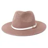 Chapeaux à large bord Violet Panama Chapeau Paille Hommes Femmes Casquette d'été Ceinture Décorer Sunhat Chapeau Soleil Protéger Sombrero