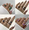 5PCS Zielone kryształowe pierścienie dla kobiet złota w stylu vintage estetyczne geometryczne geometryczne luksusowe ANILLOS LADY JEINDY Prezenty Bague