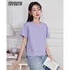 Kvinnors t-shirt Toyouth Women T-shirt Summer Short Sleeve O Neck Short Tees Embroidery Six Colors Casual Basic All Match Tops 230317