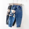 Jeans 2-6 anni Inverno Ragazze Ragazzi Cute Cartoon Orso Jeans Pantalone Bambino Bambini Bambini Spessi Pantaloni in pile caldo Denim 230317