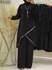 Ubranie etniczne Zanzea Mass Muzułmańskie kobiety Bluzka z długim rękawem Abaya garnitury cekiny islamskie luźne zestawy 2PCS Urban Tracksuit 230317