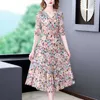 Casual Dresses Summer Floral Natural Silk V-Neck Midi Dress Women Boho Fashion Light Beach Sundress 2022 Korean Elegant Bodycon Casual Dresses W0315