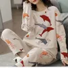 Dames slaapkleding katoen pyjama's grote sets vrouw 2 stuks lente herfst vrouwelijke paren loungewear suit home kleding 230317