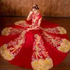 Etnisk klädsceneshow utsökta satin broderier Phoenix Qipao Noble Bride Wedding Dress Ancient Chinese Women Cheongsam S-XXL