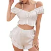 Women's Sleepwear Two Piece Set Women Halter Off Shoulder Crop Top Shorts Underwear Nightdress Pajamas Homewear Lady Pajama Suit Pijama