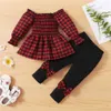 Clothing Sets Baby Girl Christmas Clothes Set Plaid Pullover Top Pants Trousers 1-5Y Toddler Kids Children Festival Holiday Costume Outfit