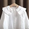 Barnskjorta Långärmad barnskjortor Baby Girl Cotton Tops Brodery Fashion Toddler White Blue Spring Höstkläder för tonåringar 230317