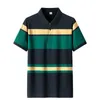 Herrpolos Summer Högkvalitativ herrkort ärmad T-shirt Full 95% bomullsexplosionsstil Business Lapel Striped Men's Polo Shirt 230317