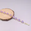 Lien Bracelets Réel Jade Gp Bracelet 18K Plaqué Or Pour Les Femmes Zircon Brillant Chauffage Bijoux Alliage Violet Jadéite 18.5cmL