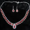 Collier boucles d'oreilles ensemble mode cristal rouge femmes bal mariage bijoux décorations strass gland mariée