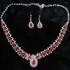 Naszyjniki Zestaw Mody Red Crystal Women Prom Wedding Biżuteria Dekoracje Bridal Rhinestone Tassel