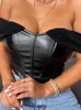 Women's Tanks PU Leather Sexy Bustier Corset Top Off Shoulder Chiffon White Strapless Female Cropped Tops Women Clothes