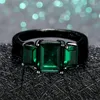 Wedding Rings Vintage Fashion Black Gold Three Stone Engagement For Women Antique Jewelry Green Crystal Square Zircon Ring Gifts