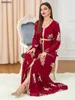 Vestidos de roupas étnicas para mulheres outono de moda muçulmana dubai abaya fita de botão impressa com cinto kaftan split hem Party Dress 230317