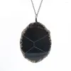 Pendentif Colliers FYSL Noir Gun Plaqué Fil Wrap Forme Irrégulière Agates Lien Chaîne Collier Vintage Style Bijoux