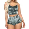 Vêtements de nuit pour femmes Mode Femmes 2pcs Velours Sexy Spaghetti Strap Shorts Pyjama Ensemble Dames Femme Fête 230317