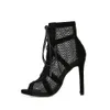 Sandals New Fashion Show Black Net Suede Fabric Cross Strap Sexy High Heel Sandals Woman Shoes Pumps Lace-up Peep Toe Sandals