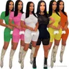 Women Jumpsuits Designer 2023 New Solid Colour Slim Sexy Short Sleeve Onesies Ladies Fashion Knitting One-piece Shorts Rompers 6 Colours