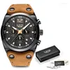 Relógios de pulso Lige Mens relógios de relógio impermeável Watch Military Men Top Chronograph Leather Sport Quartz Wrist Relloj Hombre