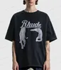 T-shirts pour hommes RHUDE Night Cat Print High Street T-shirt à manches courtes à manches courtes col rond en vrac T-shirt à manches courtes pour hommes et femmes T230317