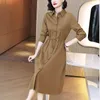 Casual Kleider Shirt Kleid Weiblich 2023 Frühling Herbst Frauen Temperament Langarm Taille Schlanke Solide Damen Büro Kleidung